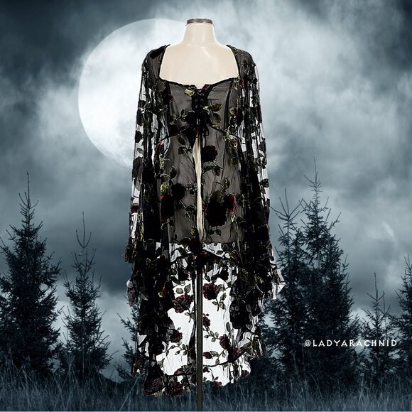 Dolls Kill Tops - WIDOW Befallen Romance witchy velvet burnout duster jacket